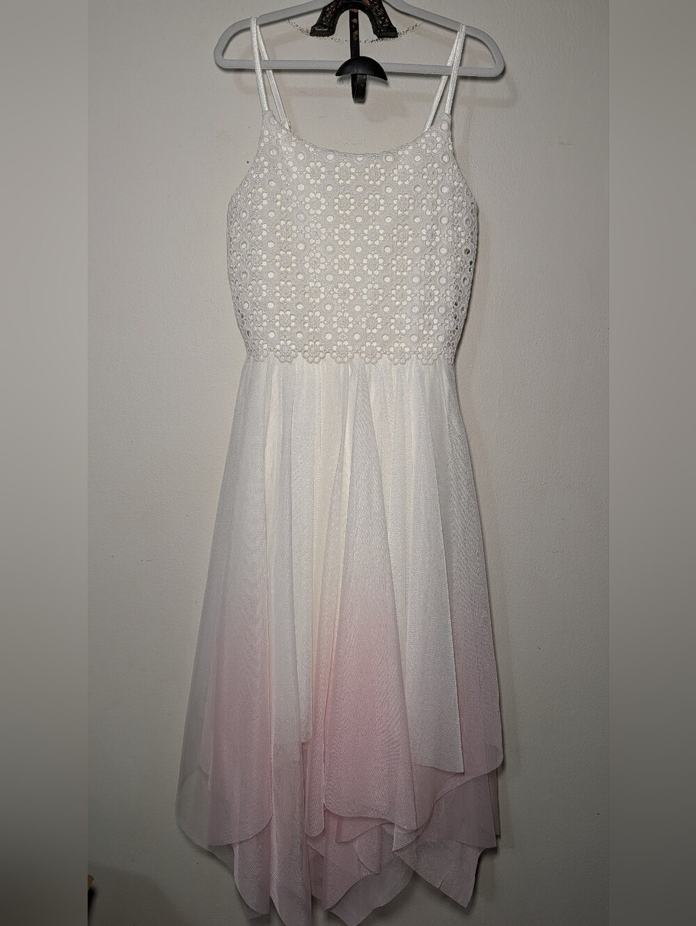 Zenzi Girl White + Pink Ombre Lace Bodice Dress Balletcore Fairy Size XL 14